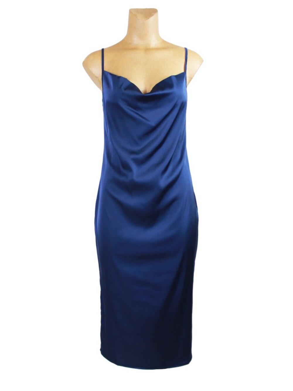Satin Drape Neck Midi Slip Dress (M)
